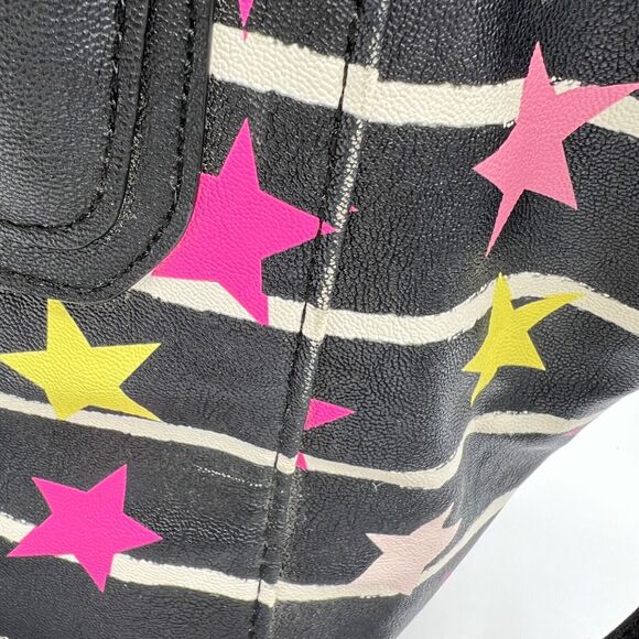 Luv Betsey by Betsey Johnson Satchel Star Print Striped Black White Pink Charm - Picture 5 of 16